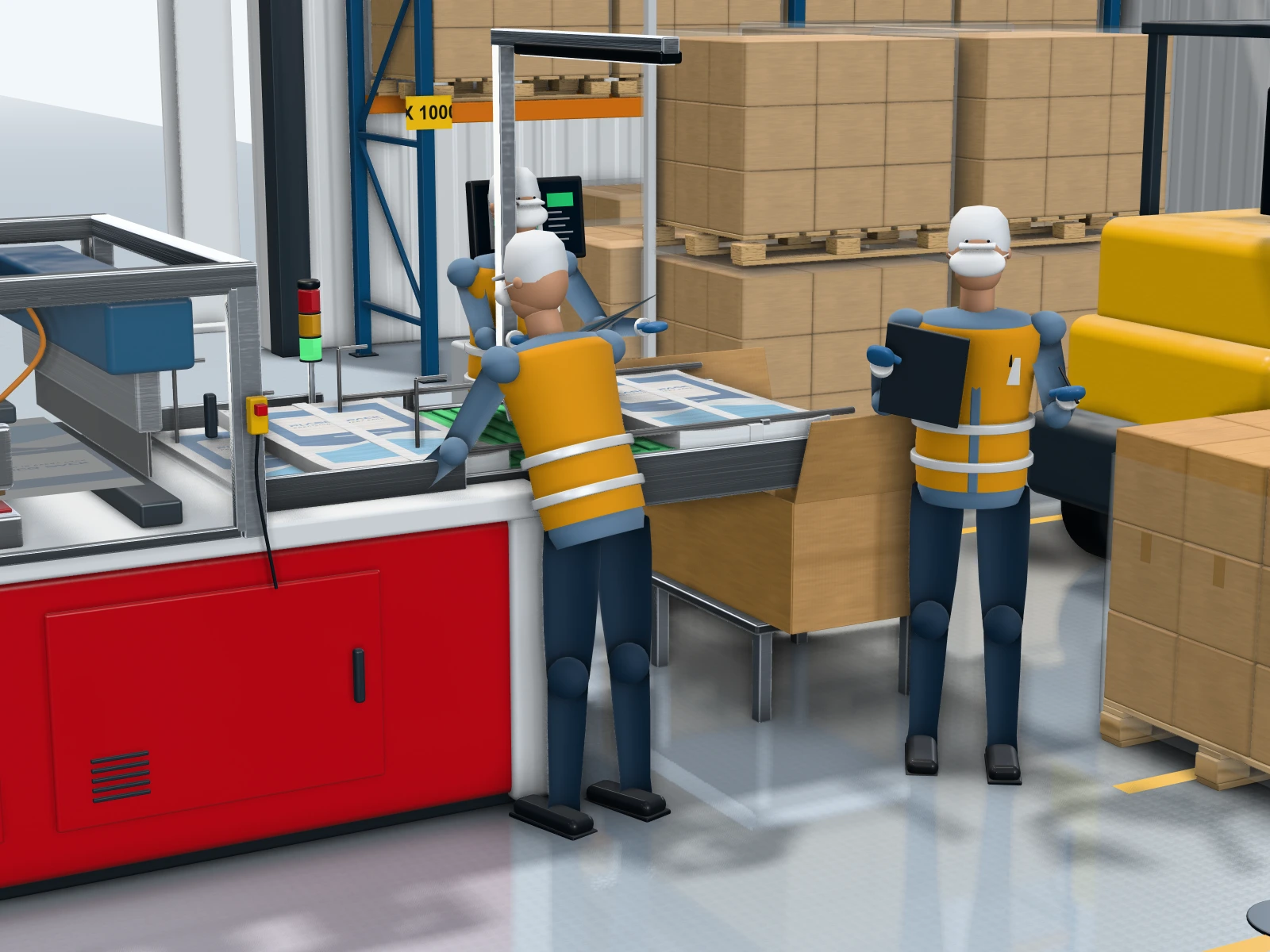 Operators inspecting finished bags on the Plasco Pack line