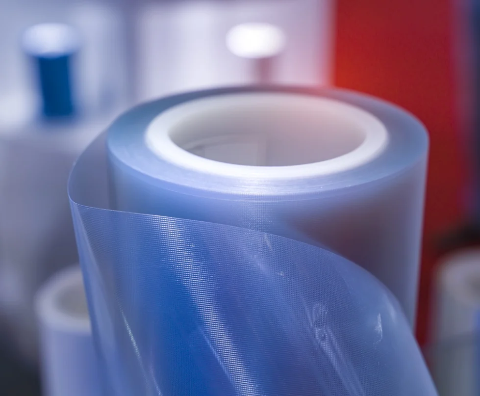 Close-up of translucent blue plastic film